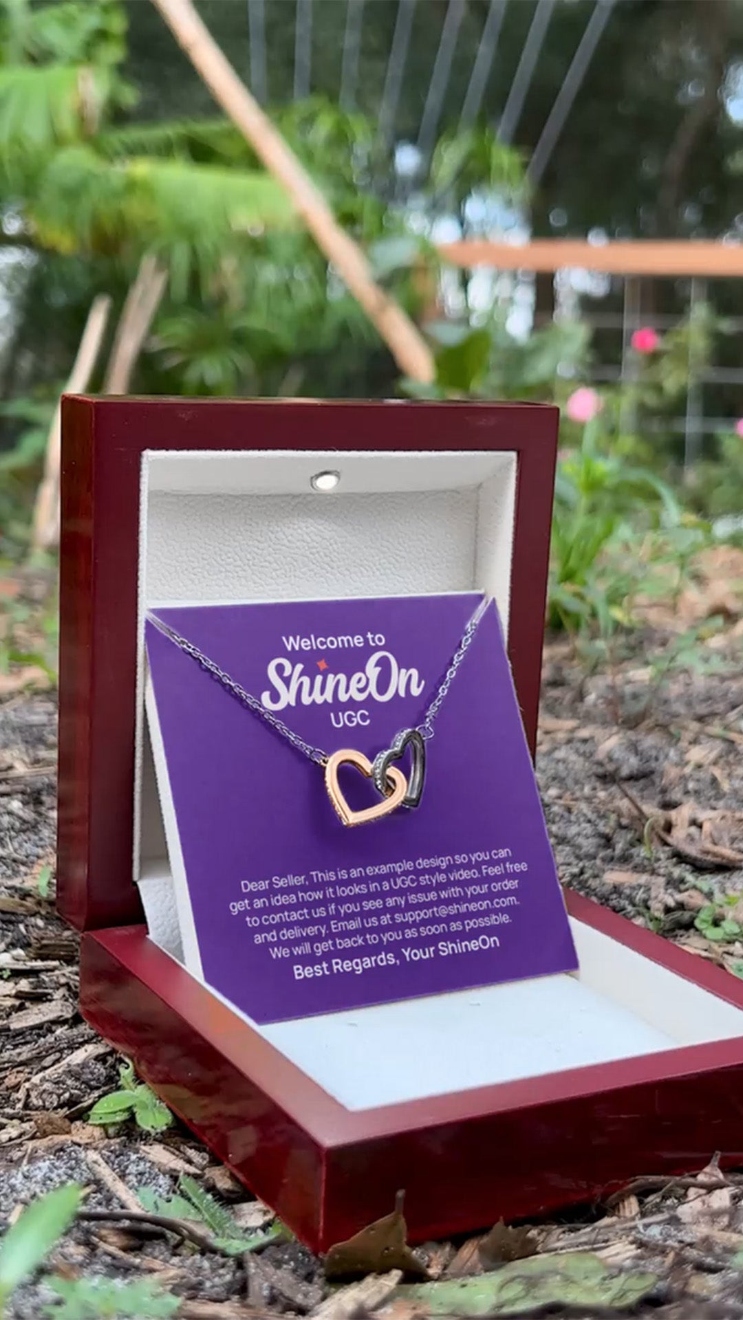 Interlocking Hearts Necklace Gold & Silver With Box - Outdoor Garden - UGC 3