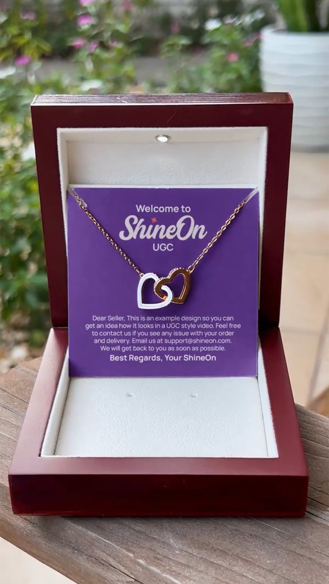 Interlocking Hearts Necklace Gold With Box - Outdoor Garden - UGC 3