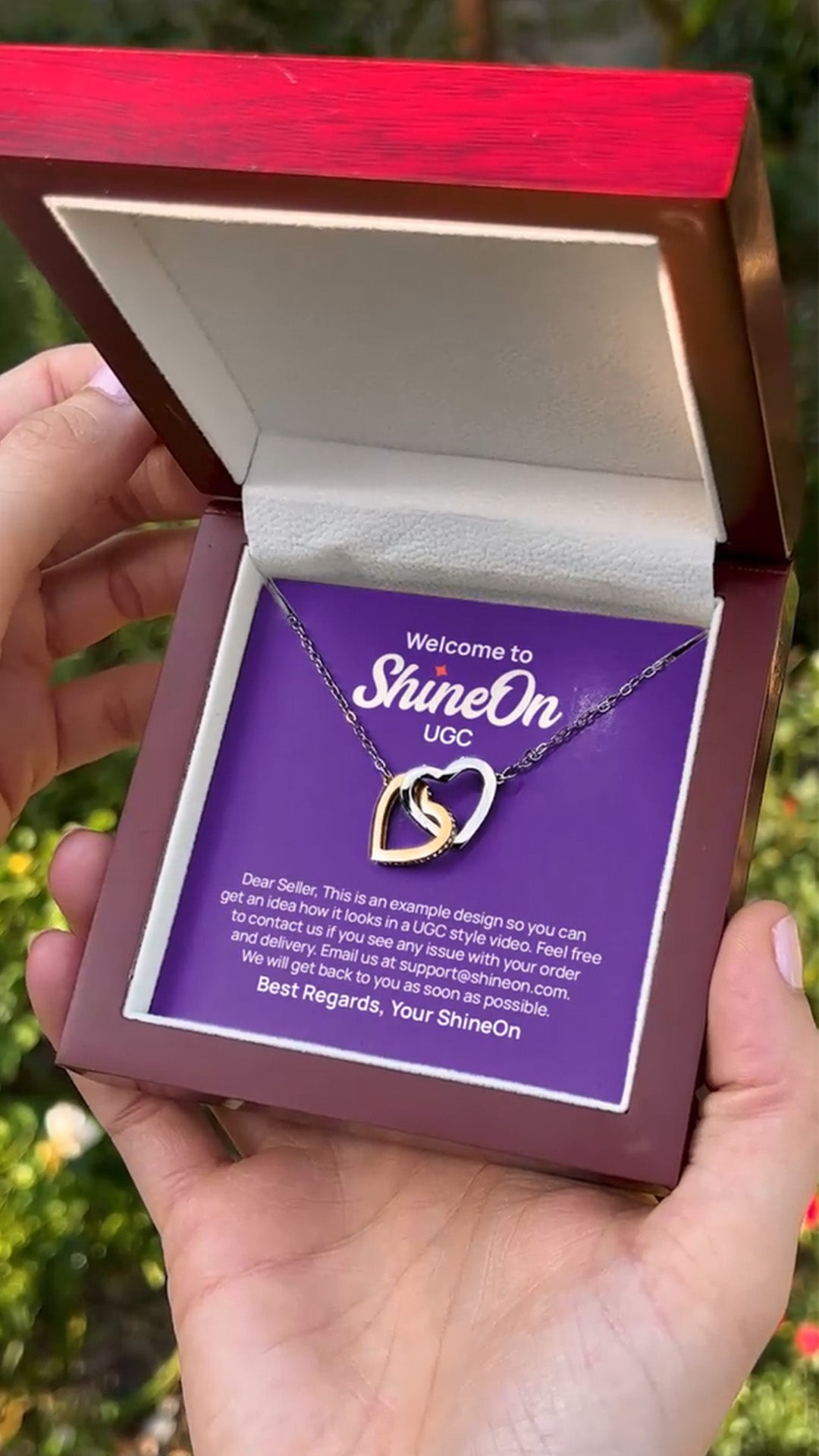 Interlocking Hearts Necklace Gold & Silver With Box - Outdoor Garden - UGC 4