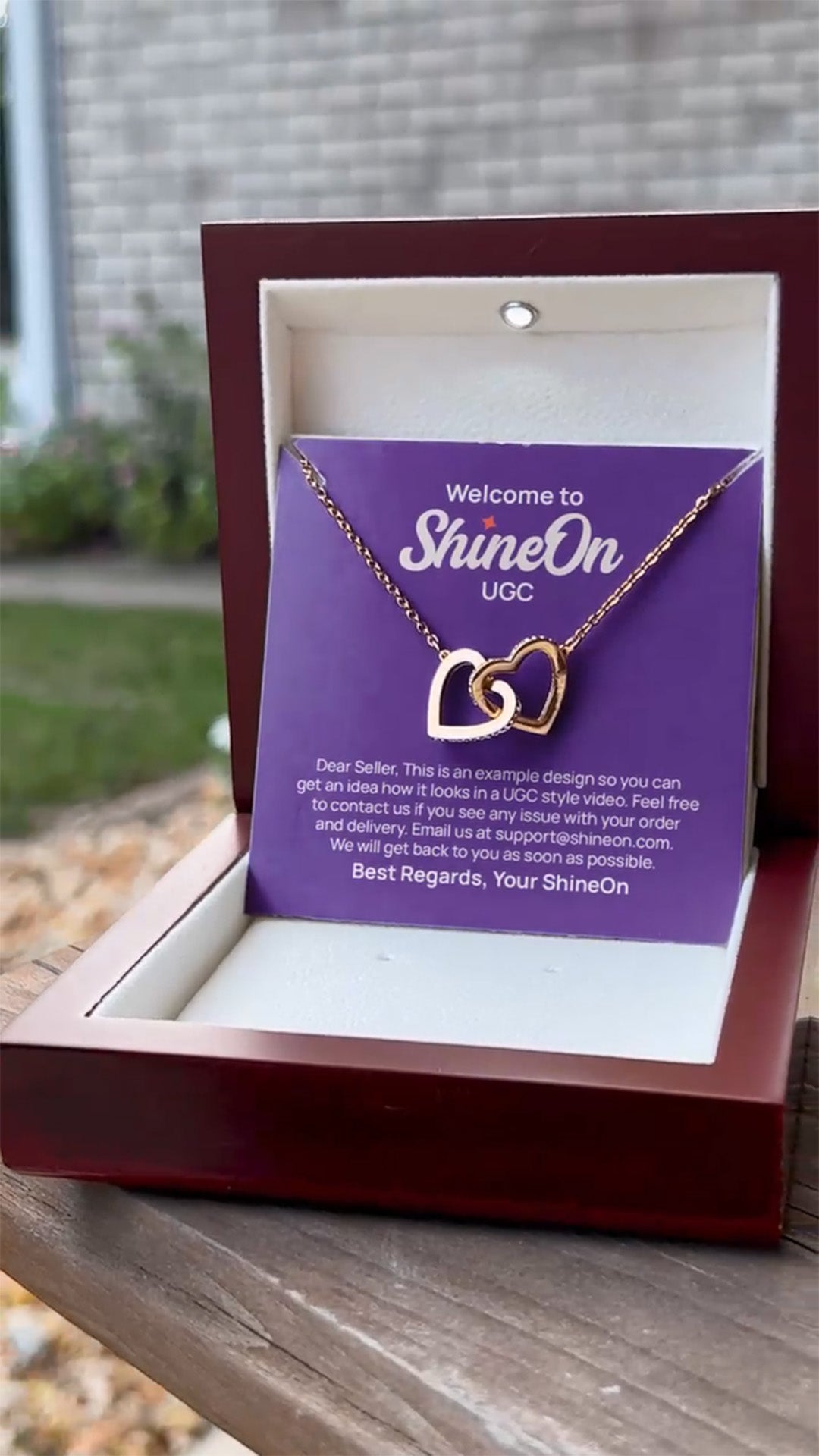 Interlocking Hearts Necklace Gold With Box - Outdoor Garden - UGC 3