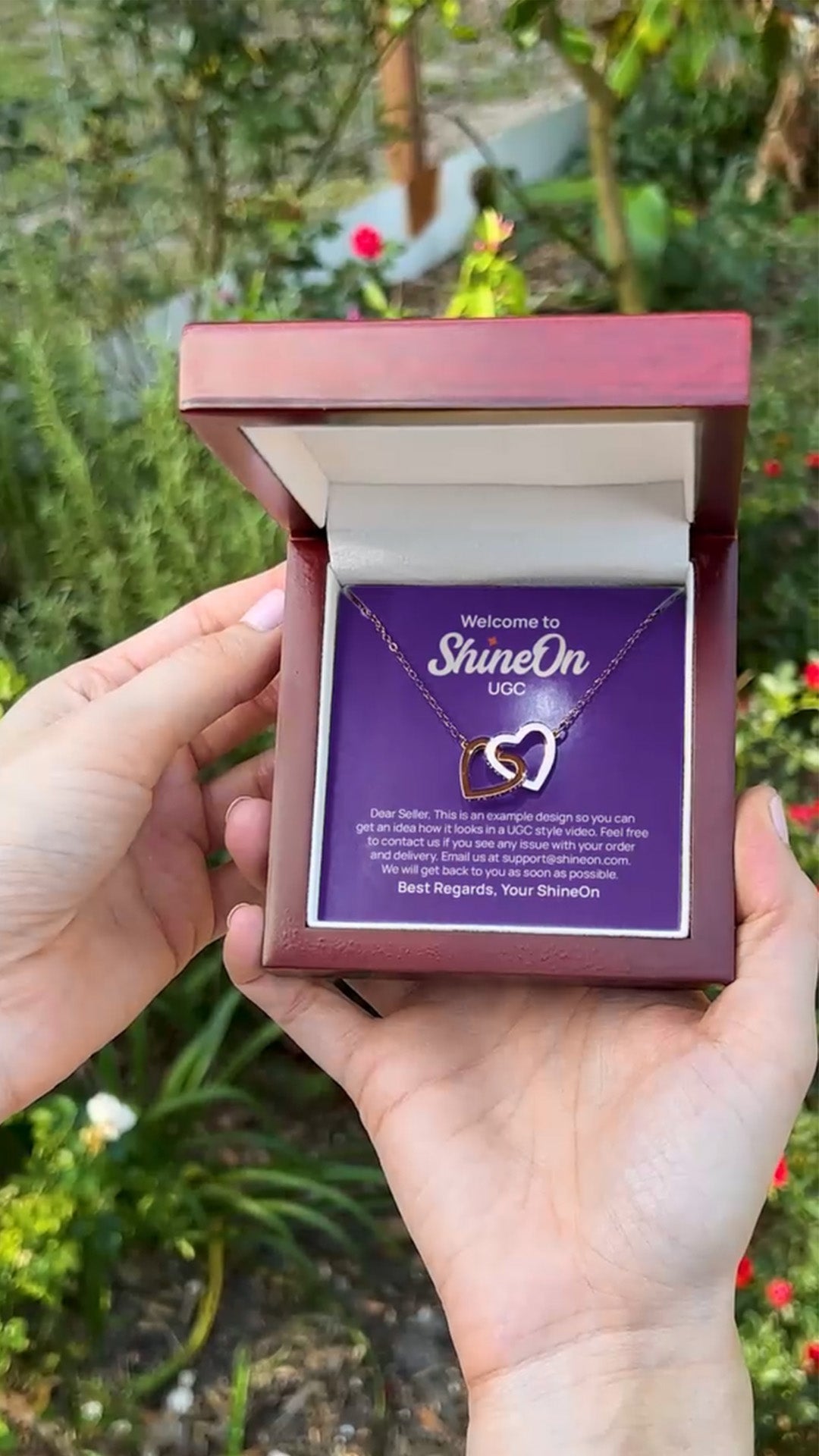 Interlocking Hearts Necklace Gold & Silver With Box - Outdoor Garden - UGC 1