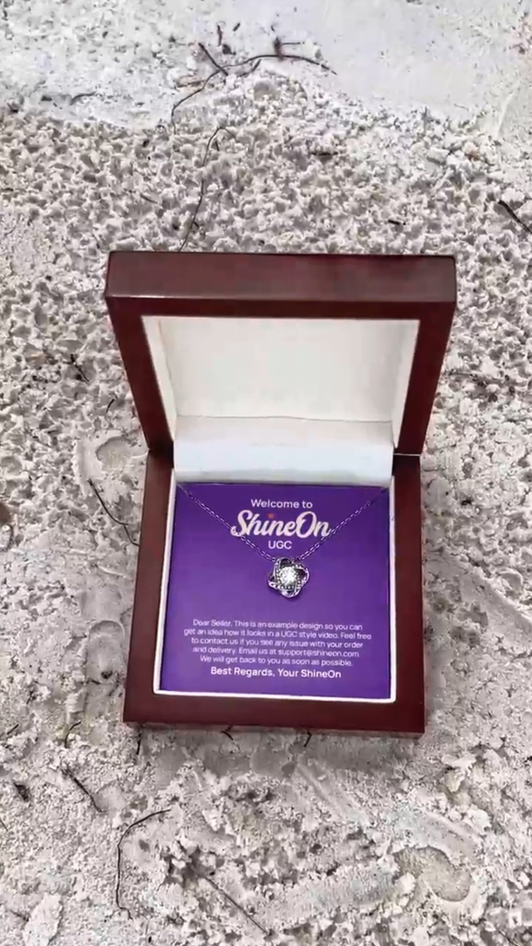 Love Knot Necklace White Gold With Box - Beach Shot - UGC 1