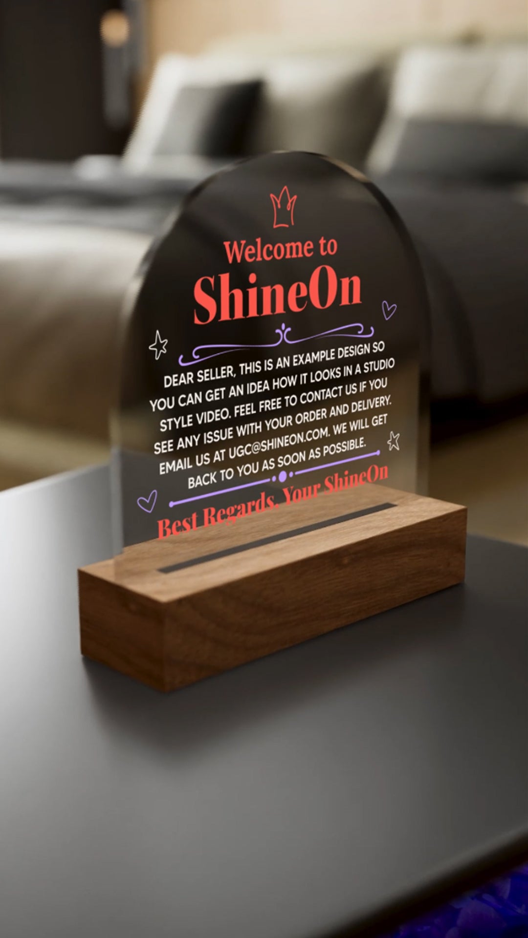 Acrylic Dome Plaque Colored Print Studio Quality With Wooden Base LED RGB - Indoor Scene 3 - 3D