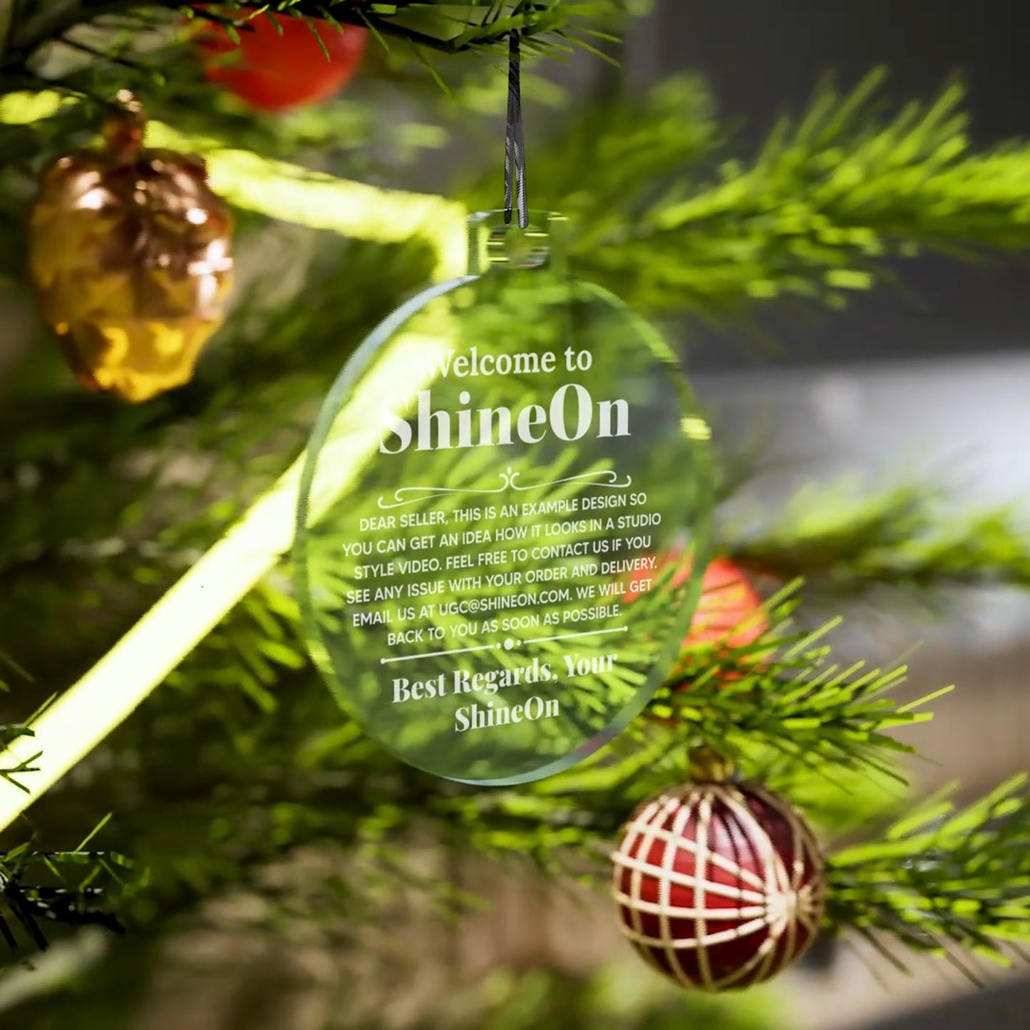 Acrylic Holiday Ornament Colored Print Studio Quality - Indoor Scene - 3D