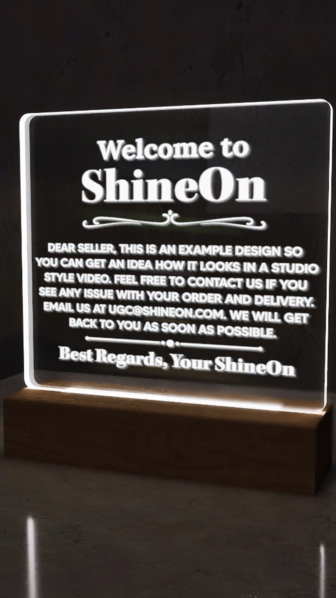 Acrylic Square Plaque Colored Print Studio Quality With Wooden Base LED RGB - Turn Table Video