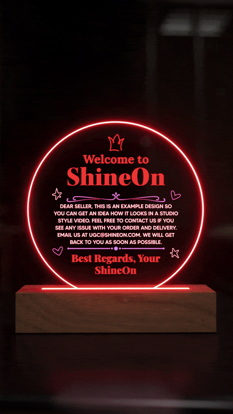 Acrylic Circle Plaque Colored Print Studio Quality With Wooden Base LED RGB - Indoor Scene - 3D