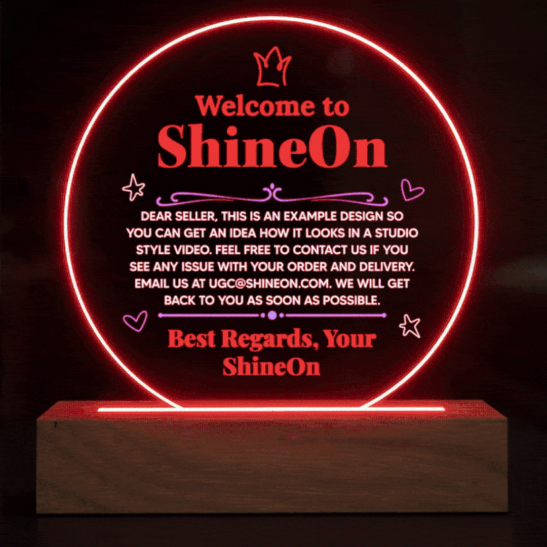Acrylic Circle Plaque Colored Print Studio Quality With Wooden Base LED RGB - Indoor Scene - 3D
