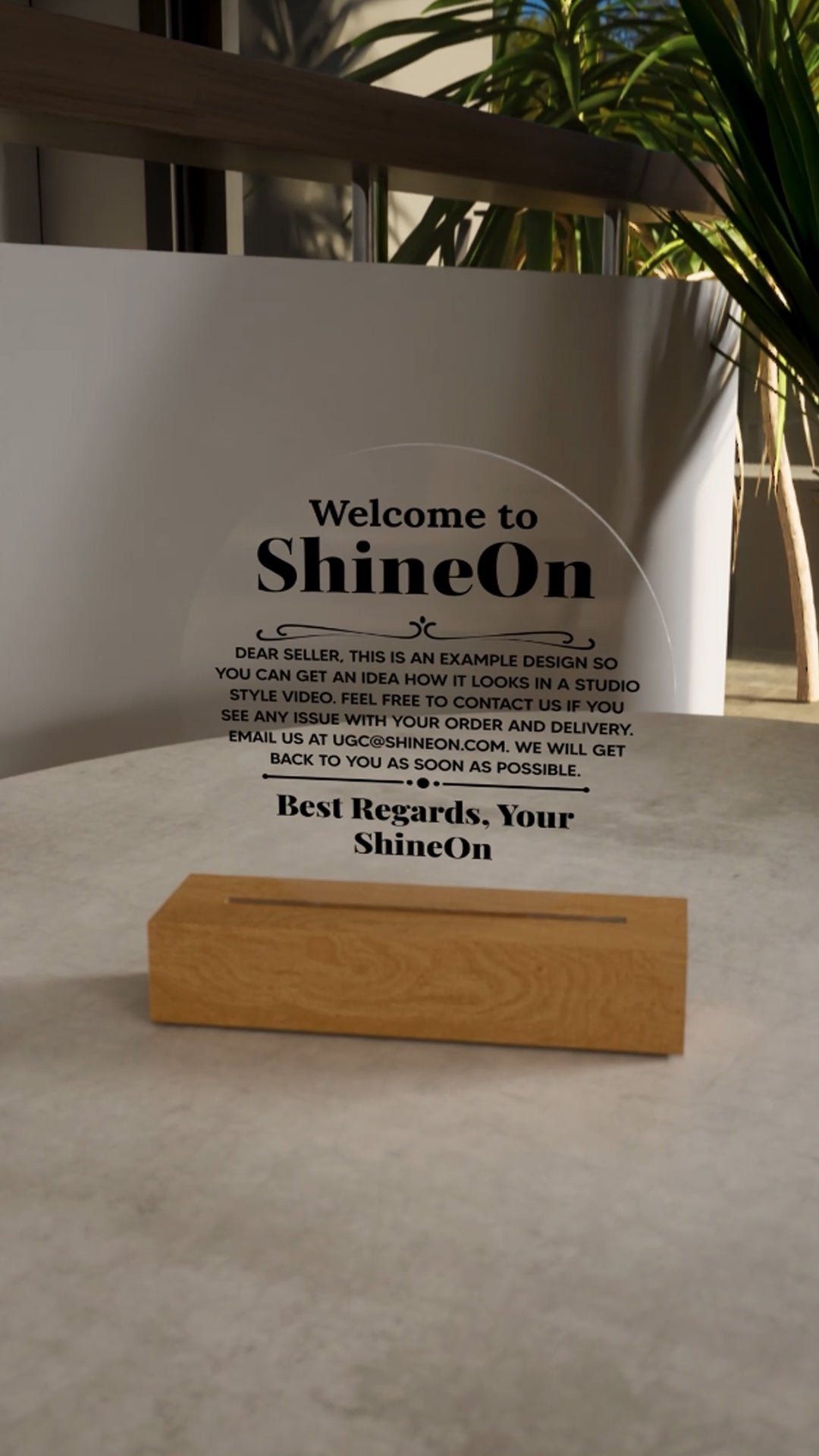 Acrylic Circle Plaque Colored Print Studio Quality With Wooden Base LED RGB - Indoor Scene - 3D