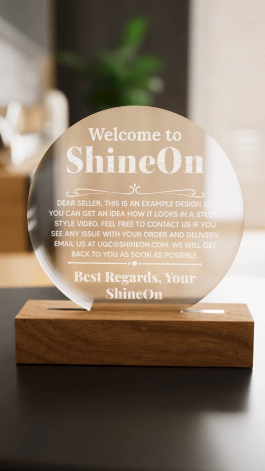 Acrylic Circle Plaque Engraved Studio Quality With Wooden Base LED RGB - Indoor Scene 2 - 3D