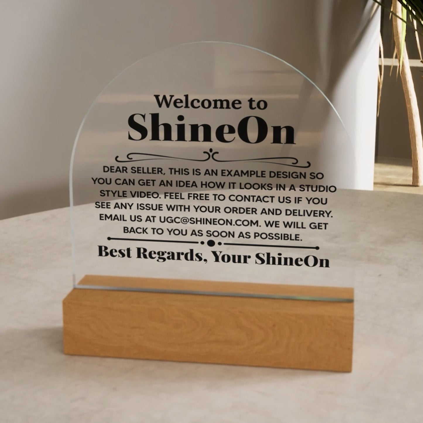 Acrylic Dome Plaque Colored Print Studio Quality With Wooden Base LED RGB - Indoor Scene - 3D