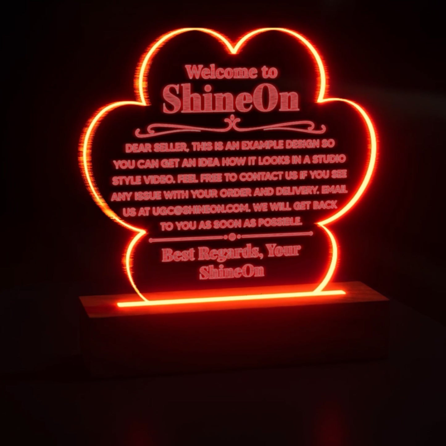 Acrylic Paw Plaque Engraved Studio Quality With Wooden Base LED RGB - Indoor Scene 2 - 3D