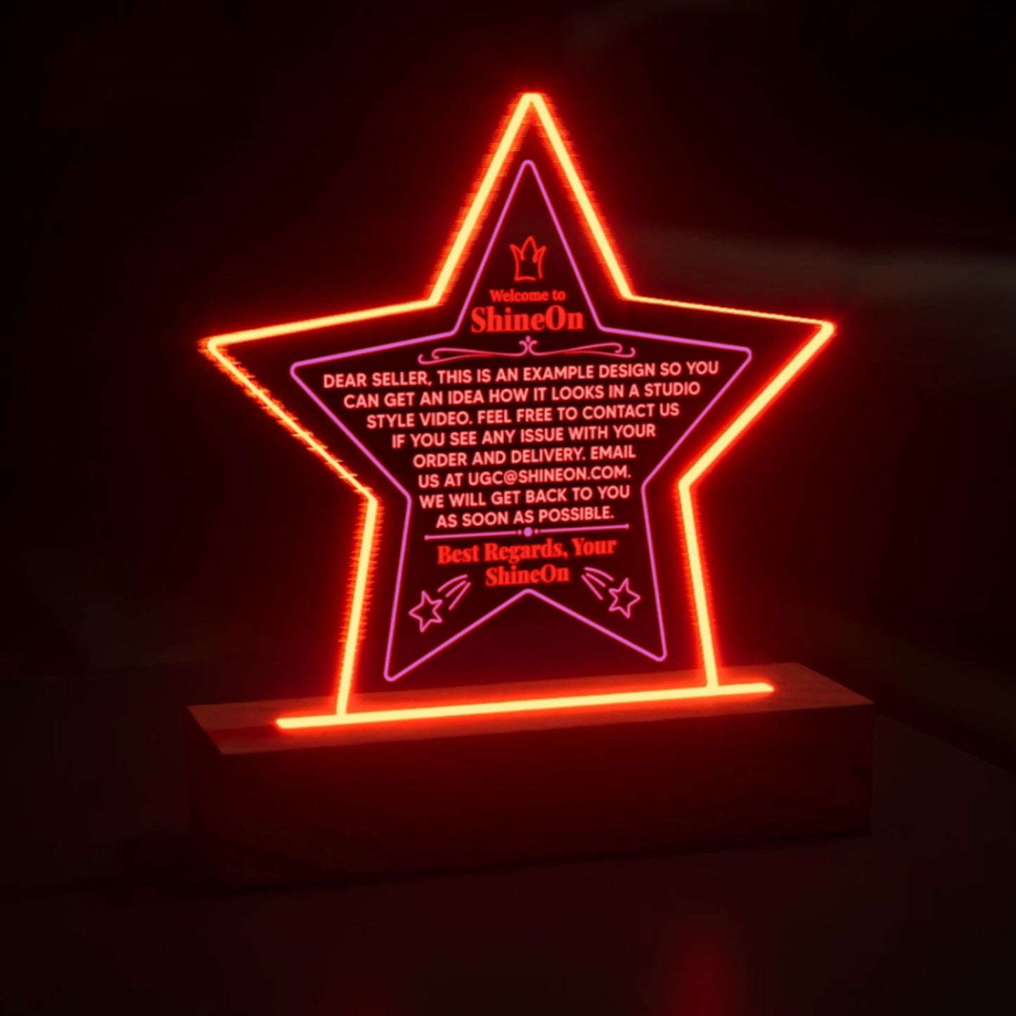 Acrylic Star Plaque Colored Print Studio Quality With Wooden Base LED RGB - Indoor Scene 2 - 3D