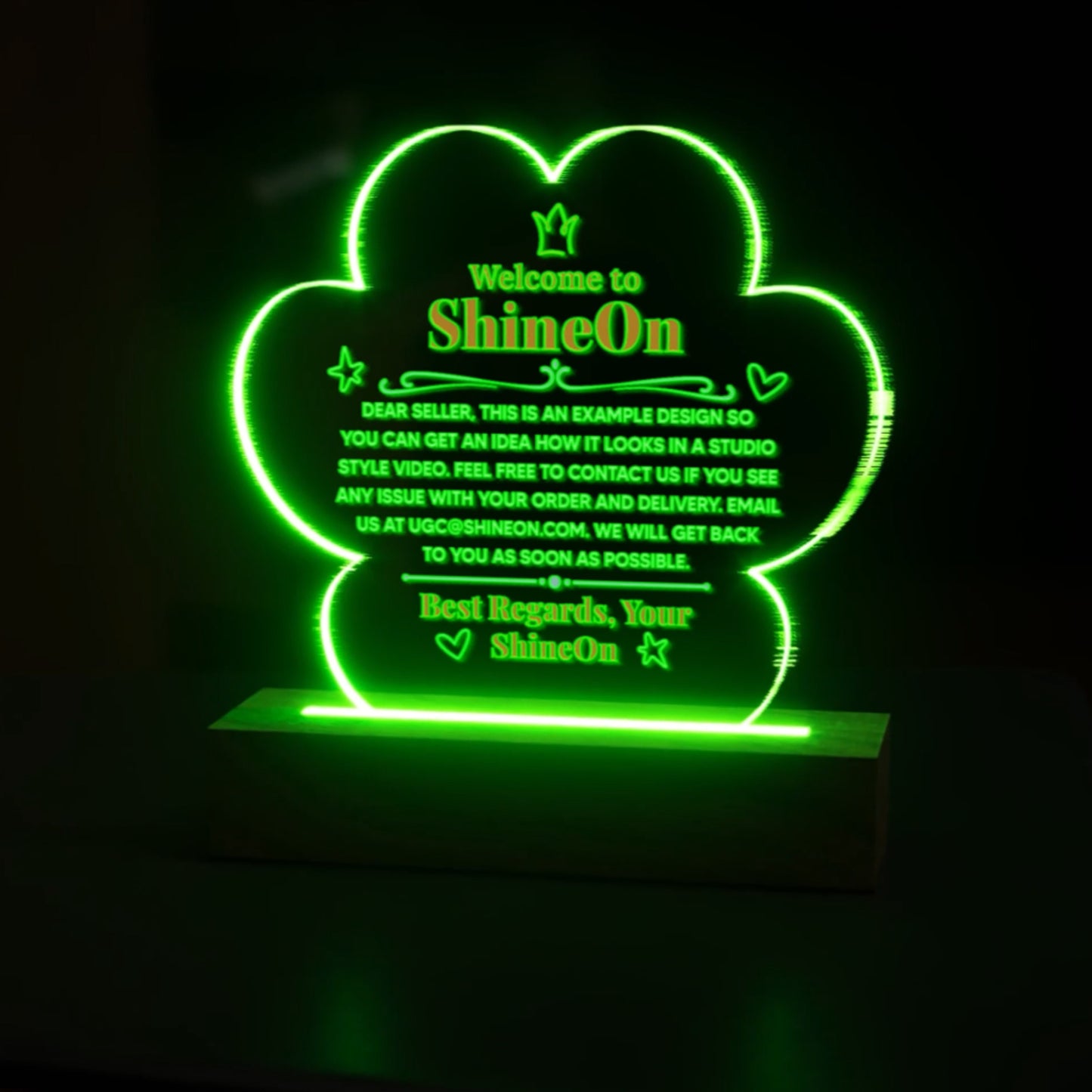 Acrylic Paw Plaque Colored Print Studio Quality With Wooden Base LED RGB - Indoor Scene 2 - 3D