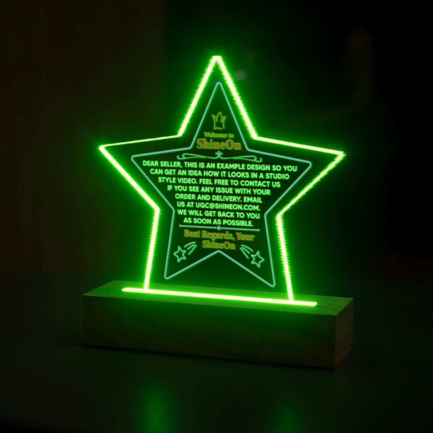 Acrylic Star Plaque Colored Print Studio Quality With Wooden Base LED RGB - Indoor Scene 2 - 3D