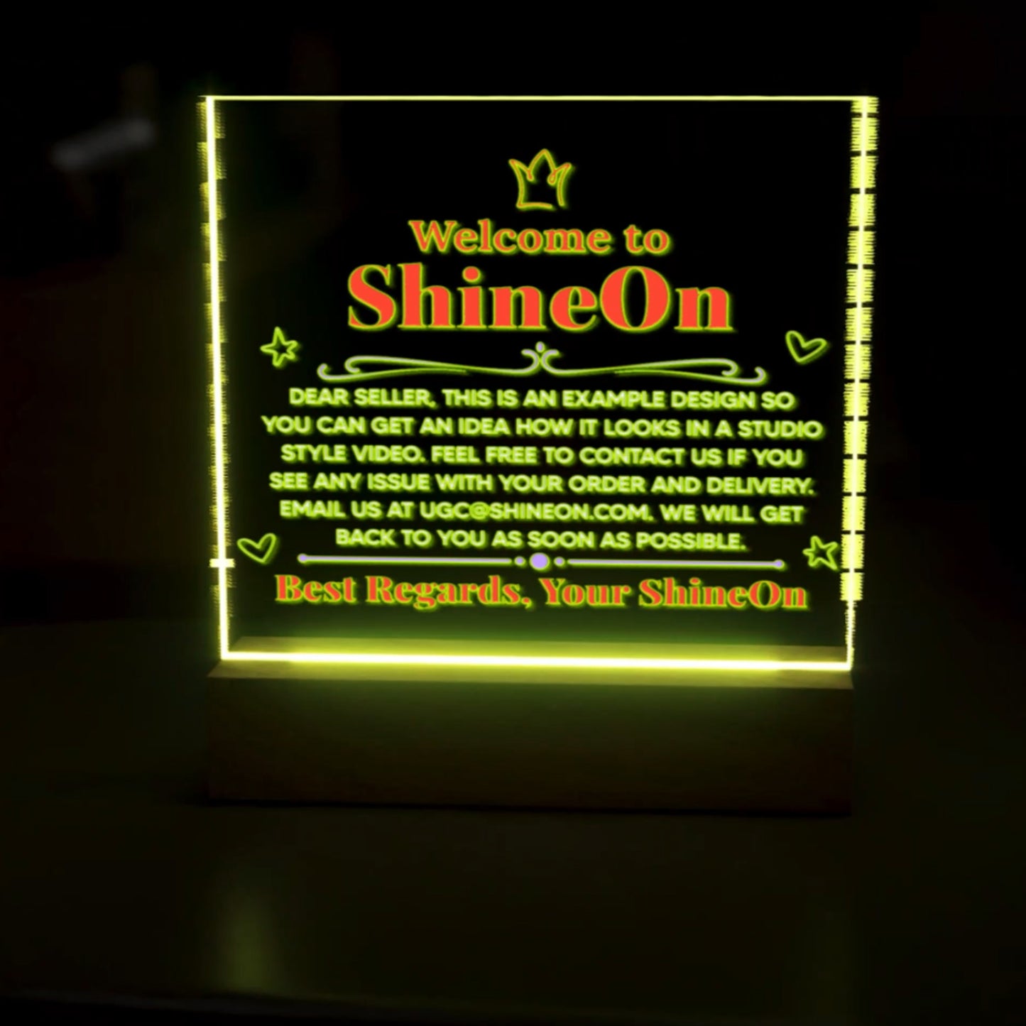 Acrylic Square Plaque Colored Print Studio Quality With Wooden Base LED RGB - Indoor Scene - 3D