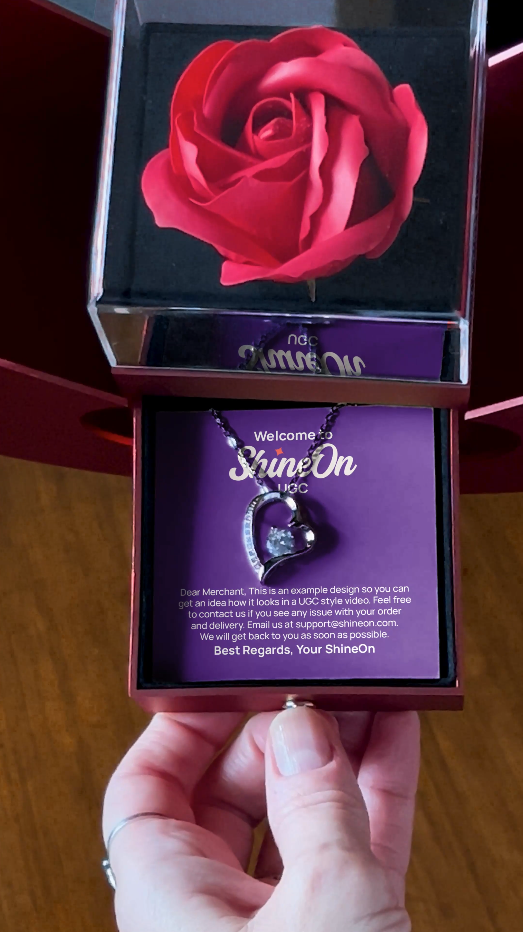 Red Heart Rose Box With Forever Love White Gold Necklace - UGC 1