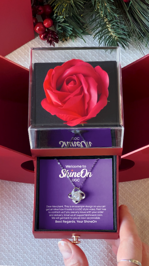 Red Heart Rose Box With Love Knot White Gold Necklace - UGC 1 (Copy)