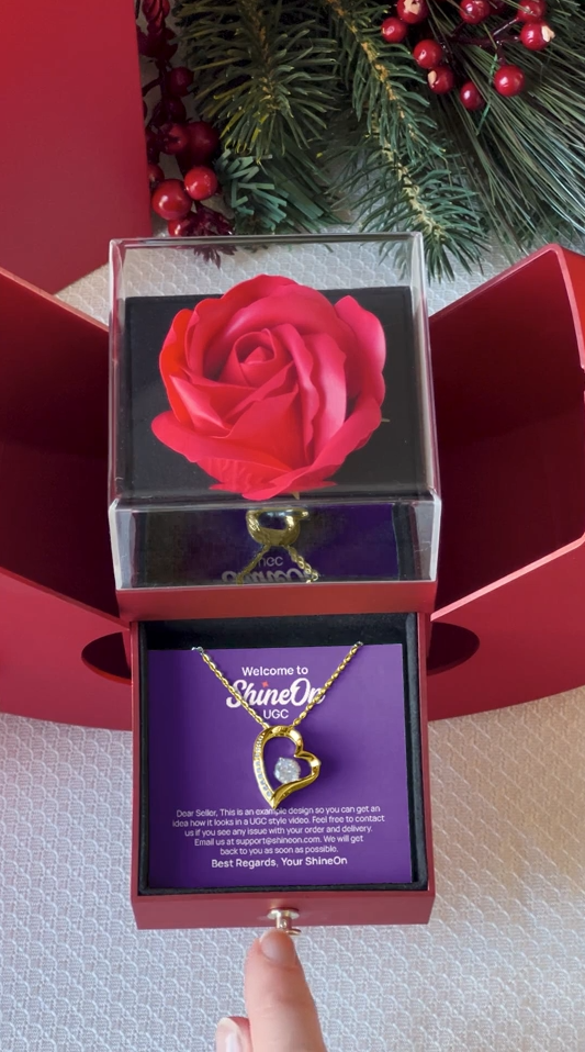 Red Heart Rose Box With Forever Love Gold Necklace - UGC 3