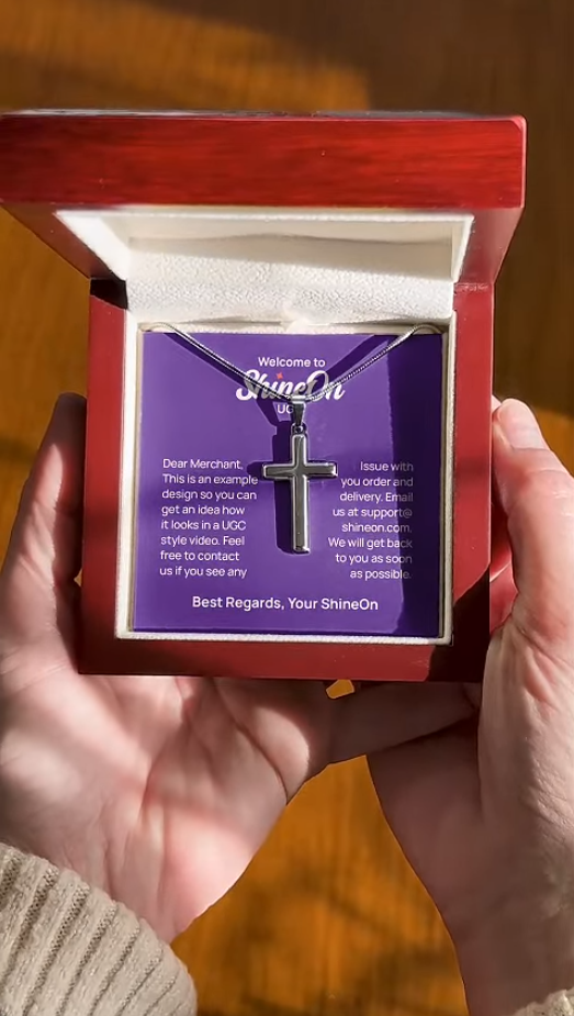 Artisan Cross Necklace Polished Stainless Steel With Snake Chain & Luxury Box - UGC 1