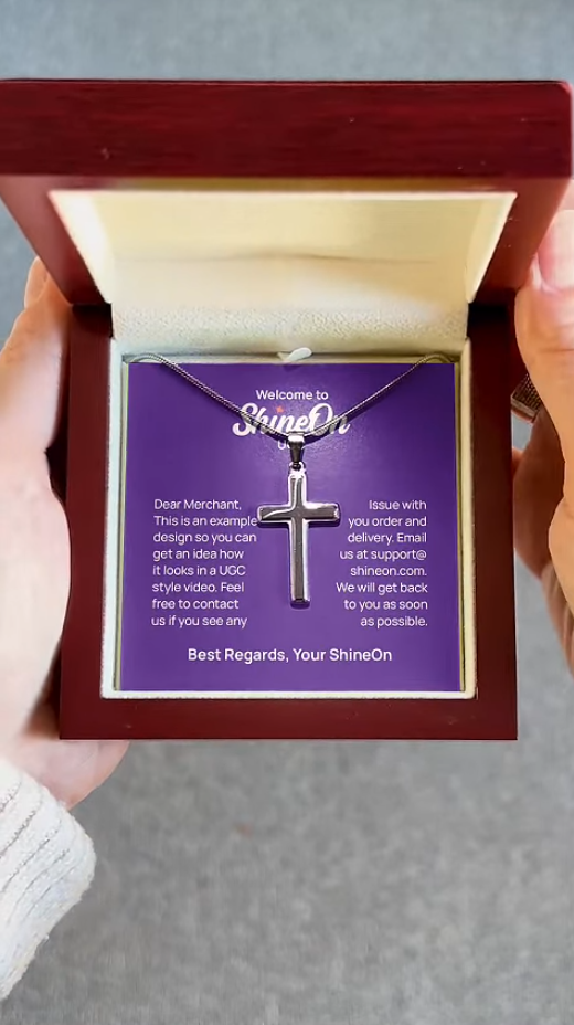 Artisan Cross Necklace Polished Stainless Steel With Snake Chain Luxury Box - UGC 2