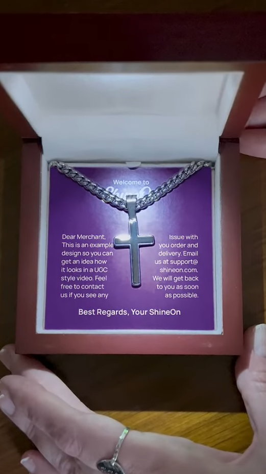 Artisan Cross Necklace Polished Stainless Steel With Cuban Link Chain Luxury Box - UGC 1