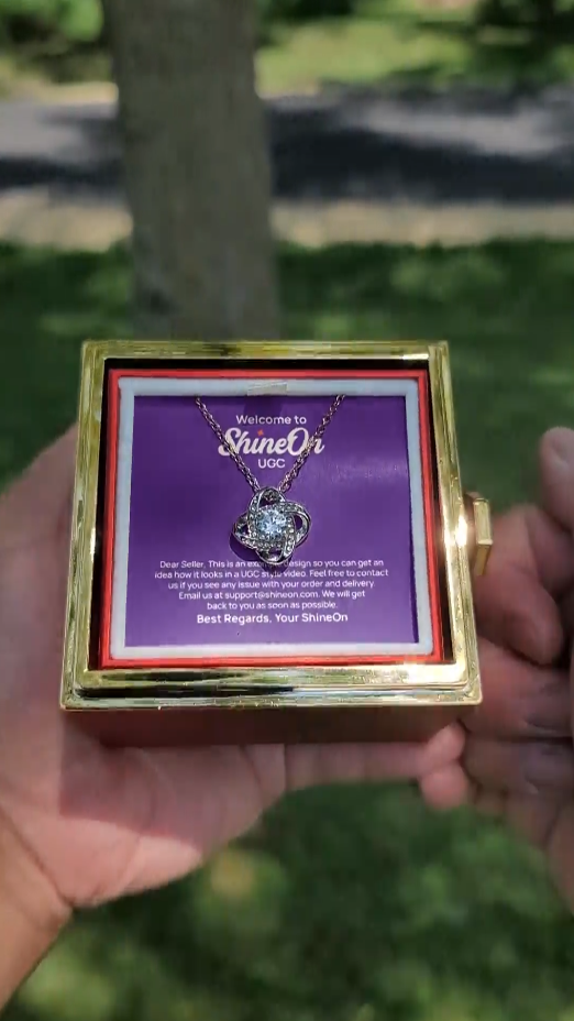 Rotating Rose Box With Love Knot White Gold Necklace - UGC 2