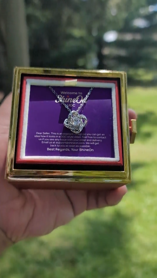 Rotating Rose Box With Love Knot White Gold Necklace - UGC 3