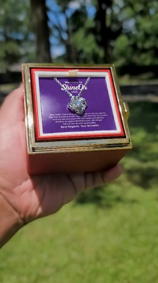 Rotating Rose Box With Love Knot White Gold Necklace - UGC 4