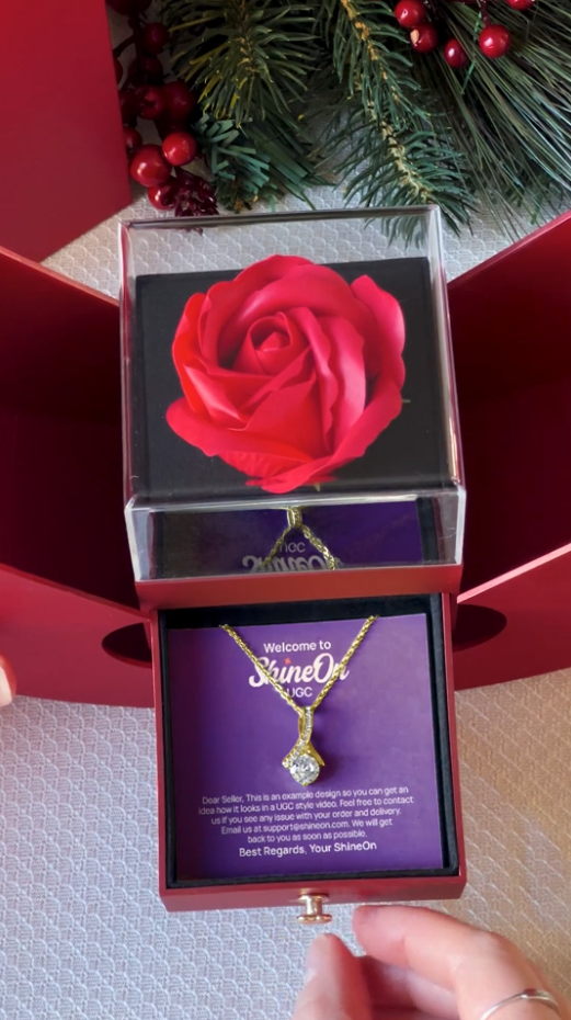 Red Heart Rose Box With Alluring Beauty Gold Necklace - UGC 2