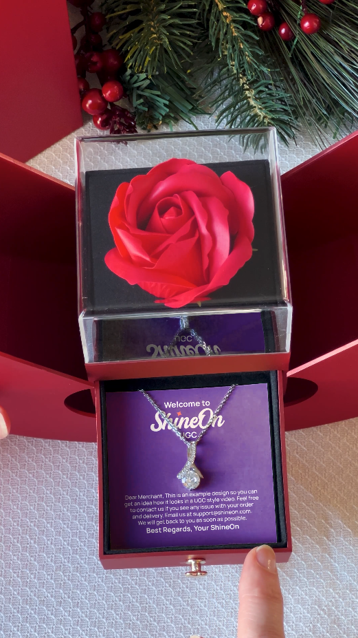 Red Heart Rose Box With Alluring Beauty White Gold Necklace - UGC 1