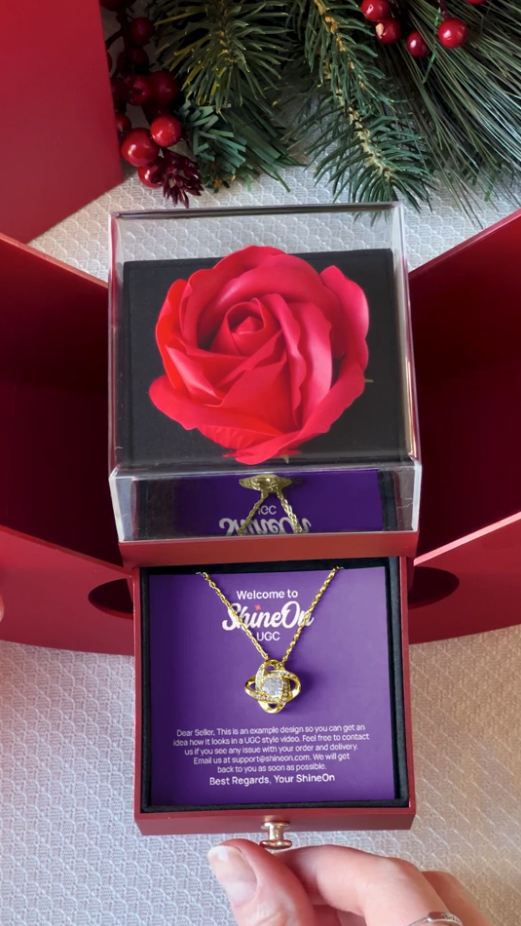 Red Heart Rose Box With Love Knot Gold Necklace - UGC 2