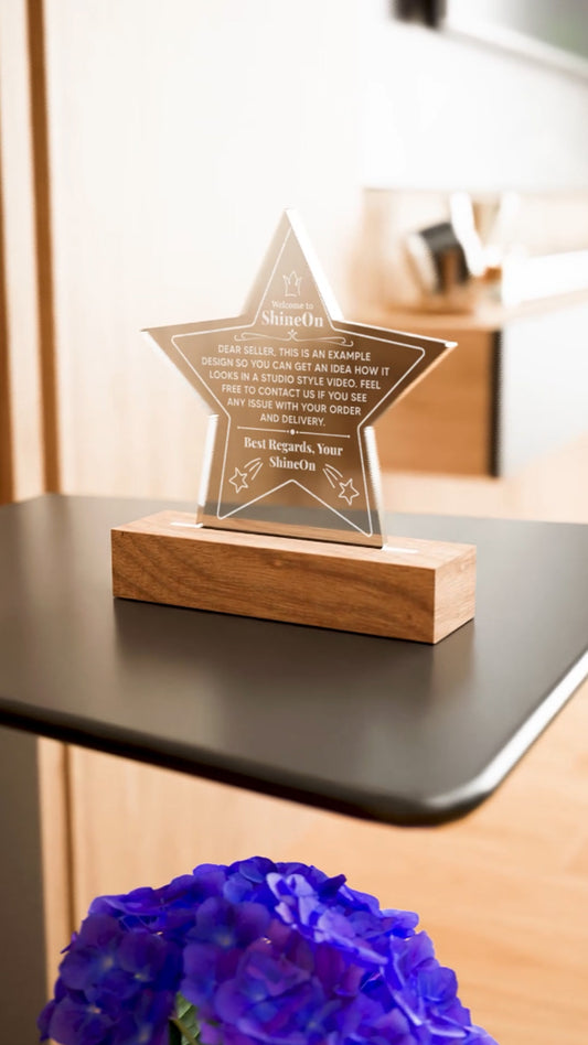 Acrylic Star Plaque Engraved Studio Quality With Wooden Base LED RGB - Indoor Scene 2 - 3D