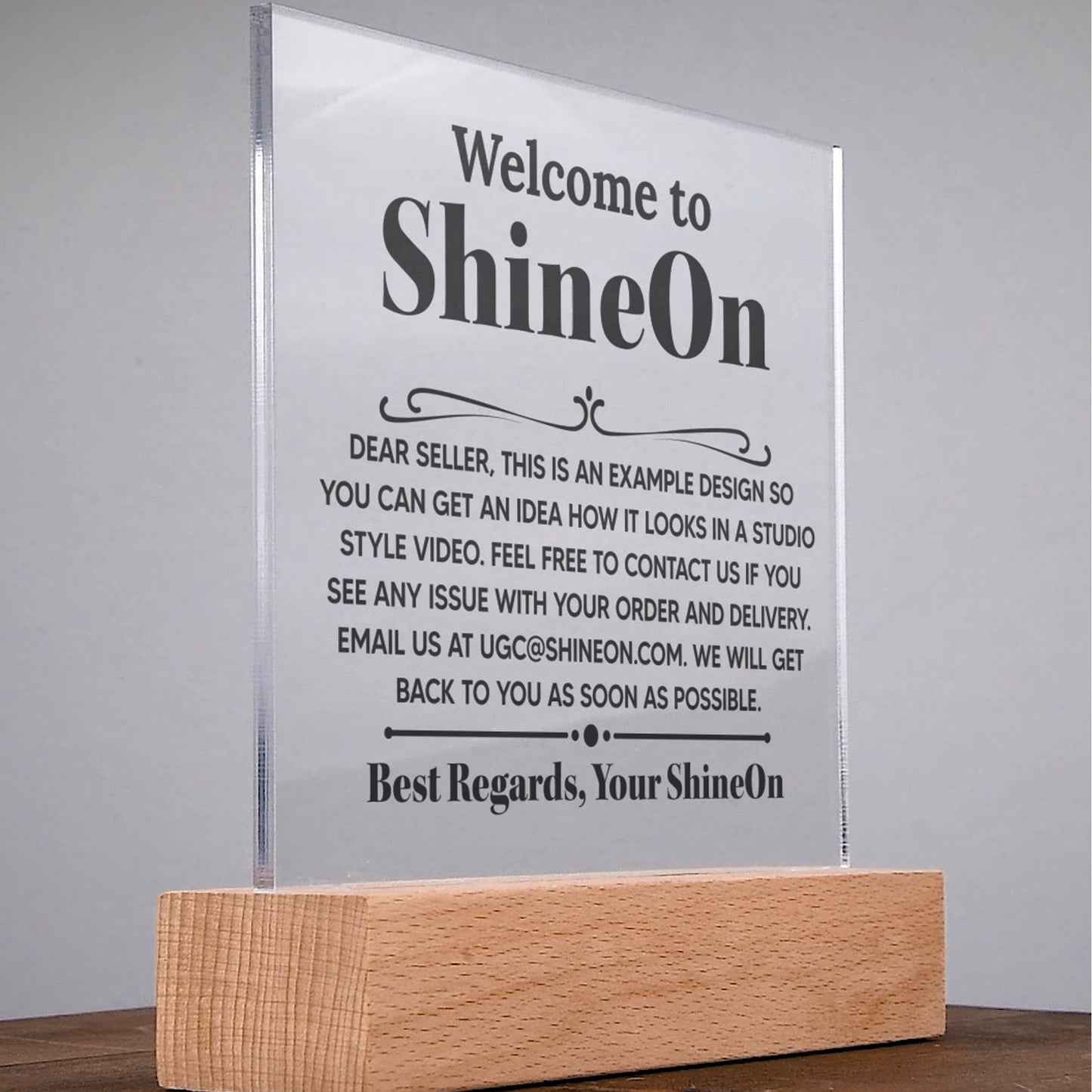 Acrylic Square Plaque Colored Print Studio Quality With Wooden Base - Wooden Table Top