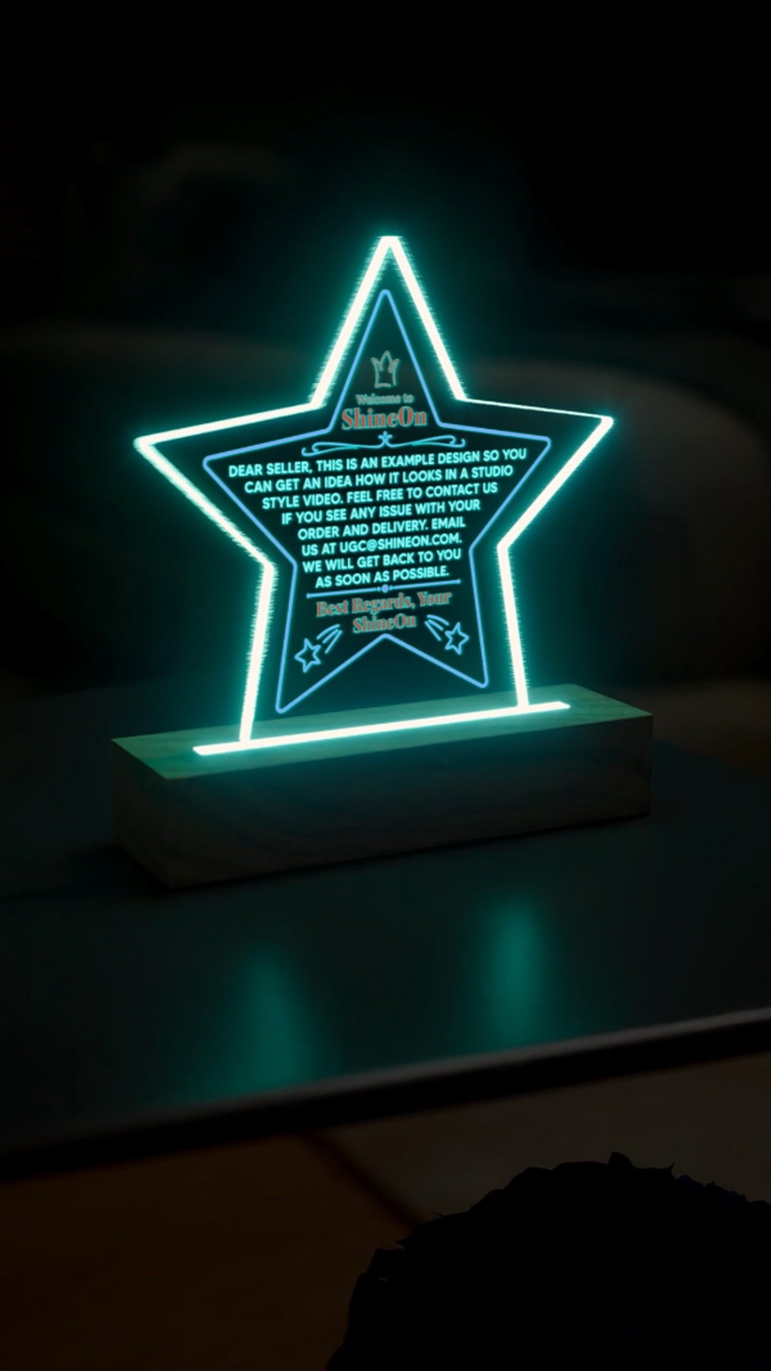 Acrylic Star Plaque Colored Print Studio Quality With Wooden Base LED RGB - Indoor Scene 2 - 3D