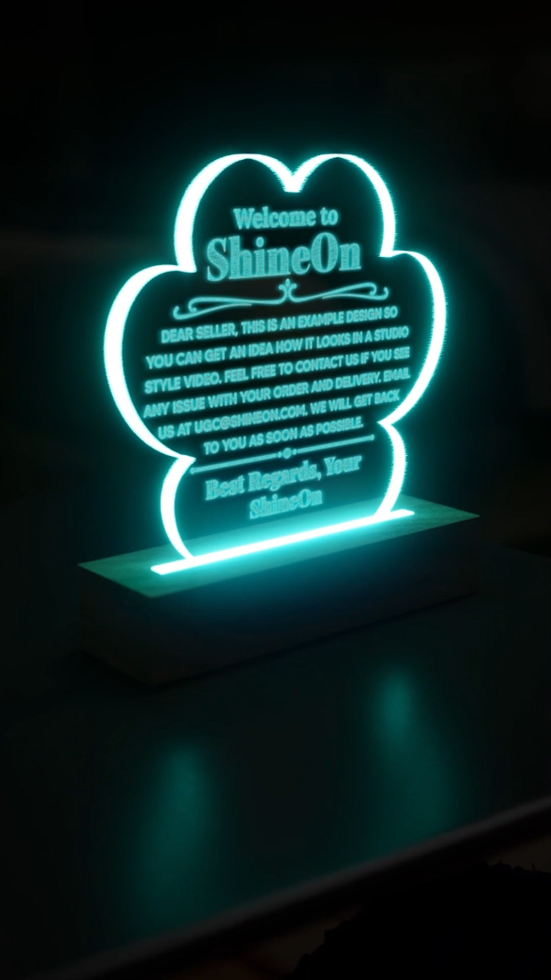 Acrylic Paw Plaque Engraved Studio Quality With Wooden Base LED RGB - Indoor Scene 2 - 3D