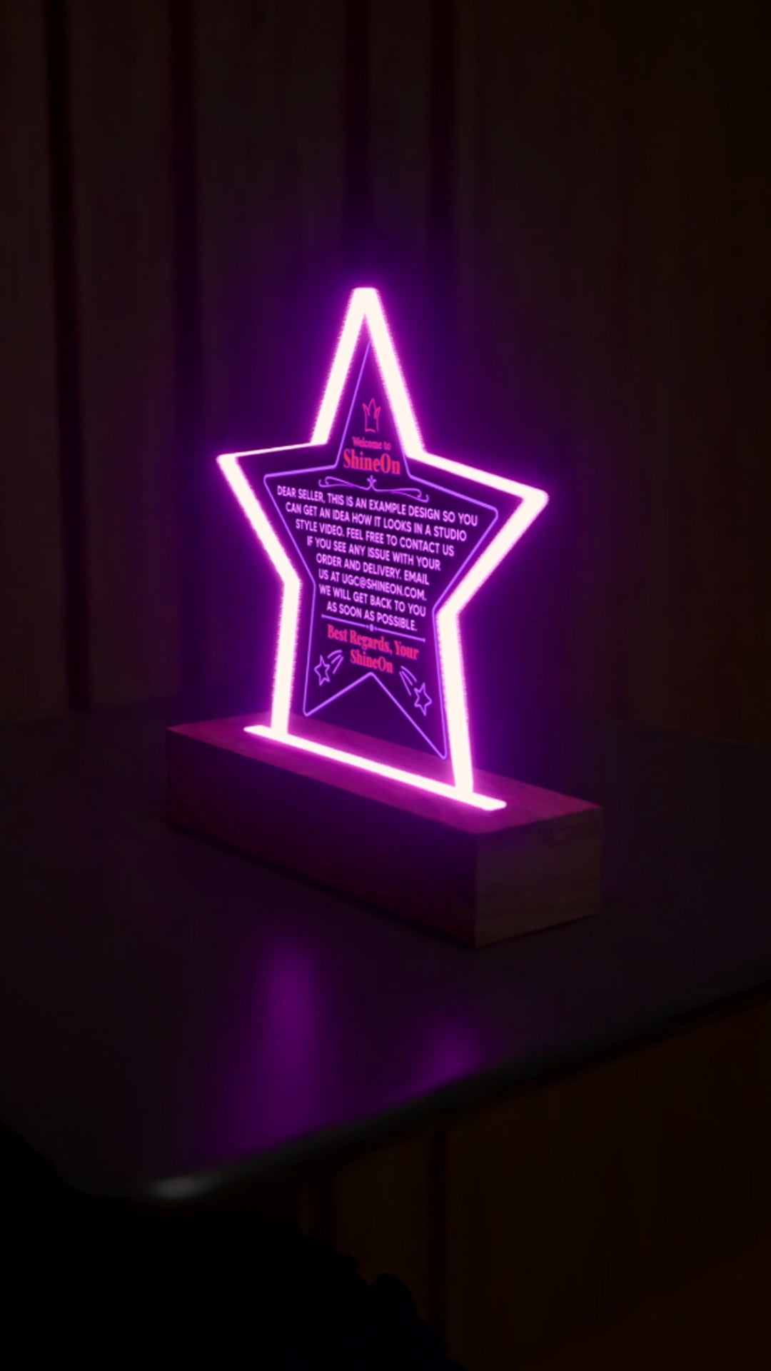 Acrylic Star Plaque Colored Print Studio Quality With Wooden Base LED RGB - Indoor Scene 2 - 3D