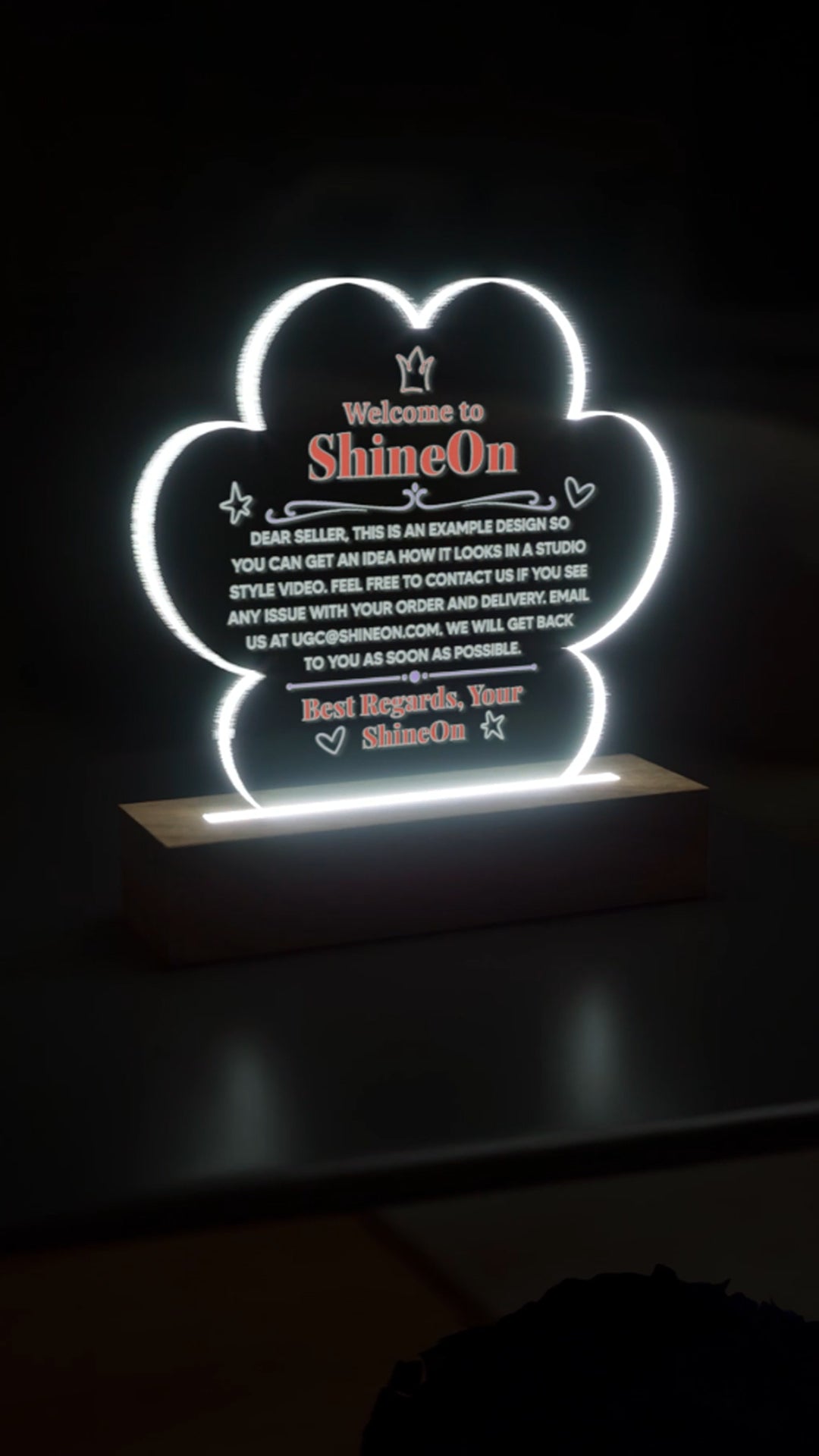 Acrylic Paw Plaque Colored Print Studio Quality With Wooden Base LED RGB - Indoor Scene 2 - 3D