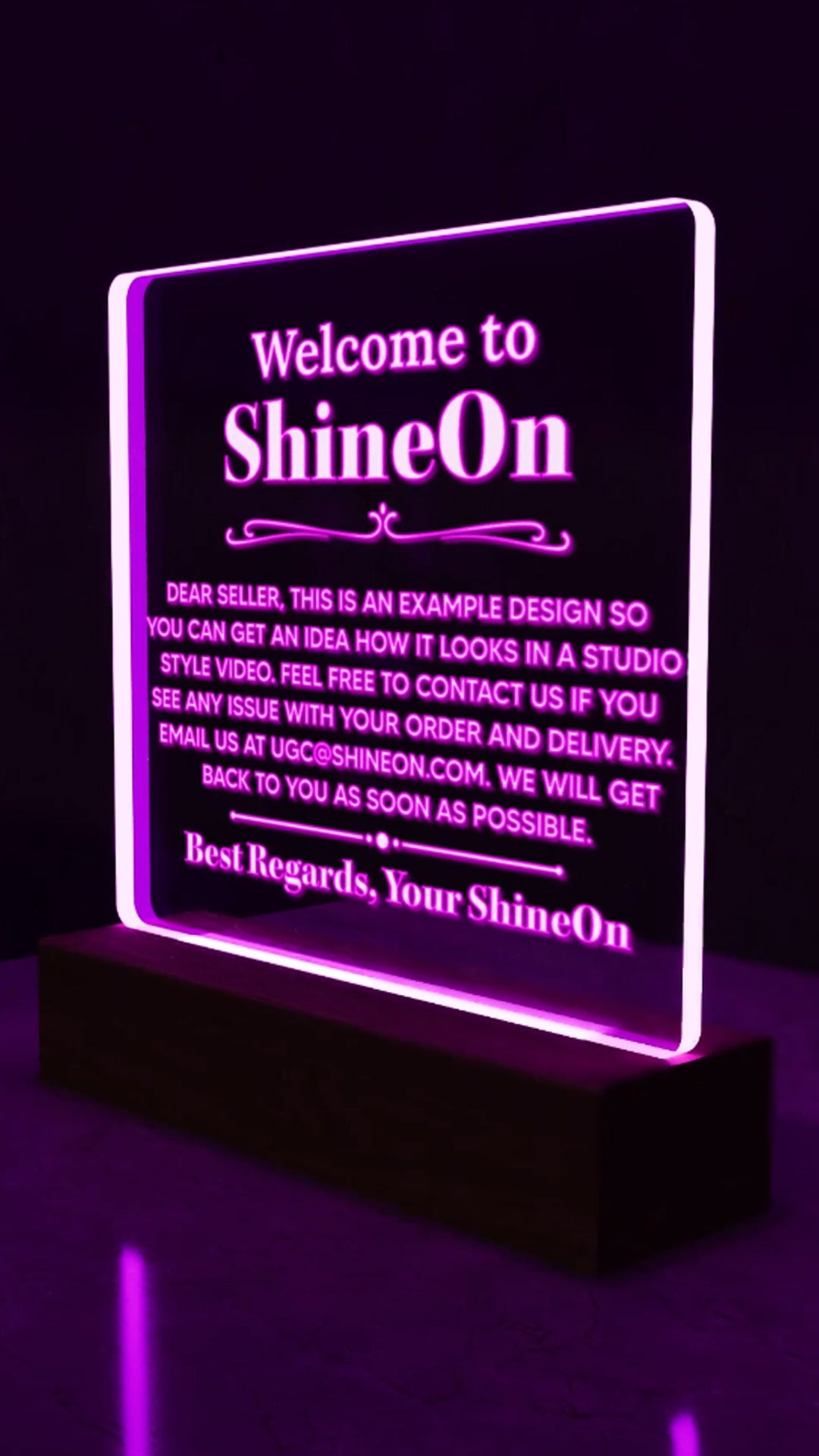 Acrylic Square Plaque Colored Print Studio Quality With Wooden Base LED RGB - Turn Table Video