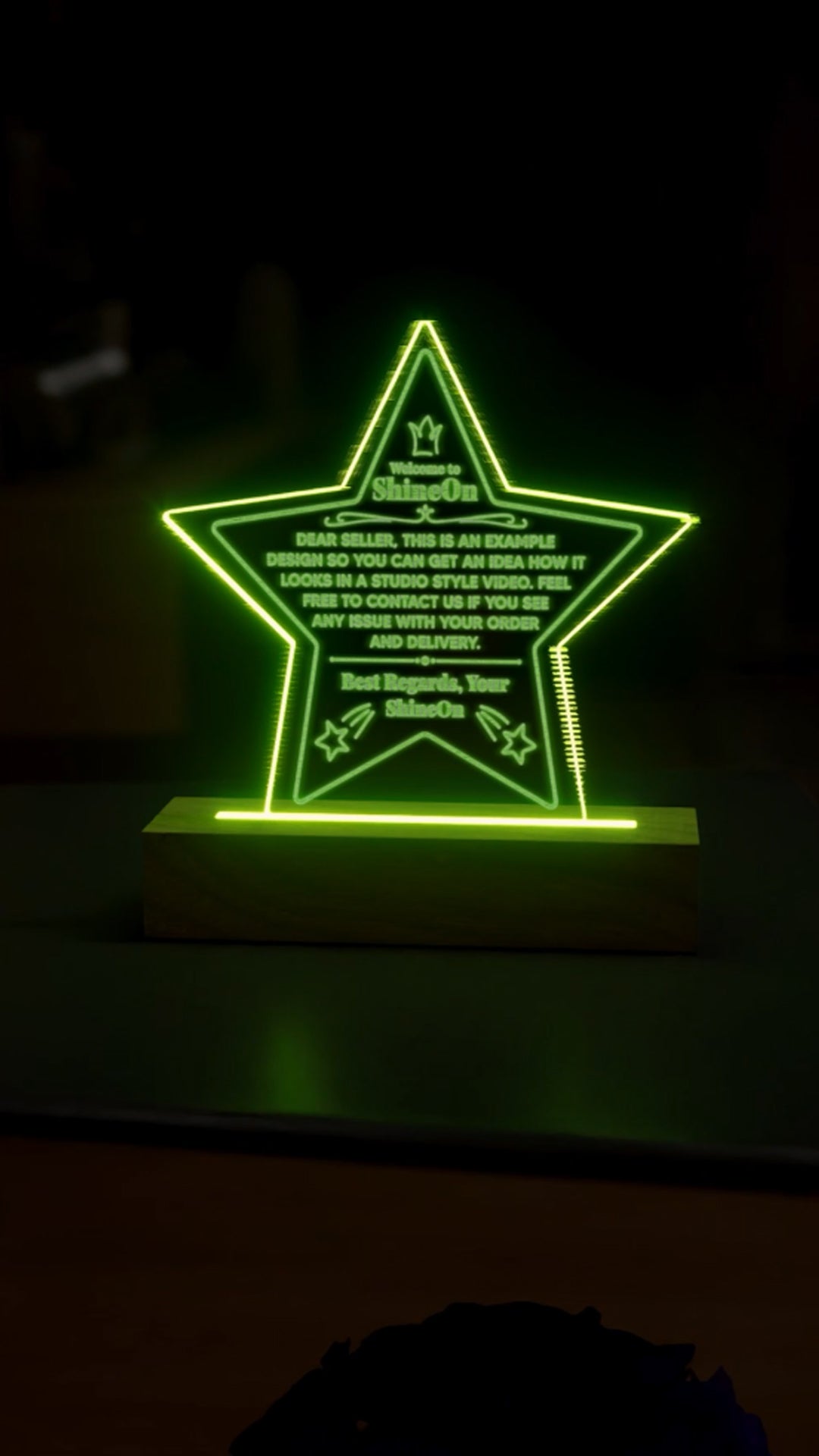 Acrylic Star Plaque Engraved Studio Quality With Wooden Base LED RGB - Indoor Scene 2 - 3D