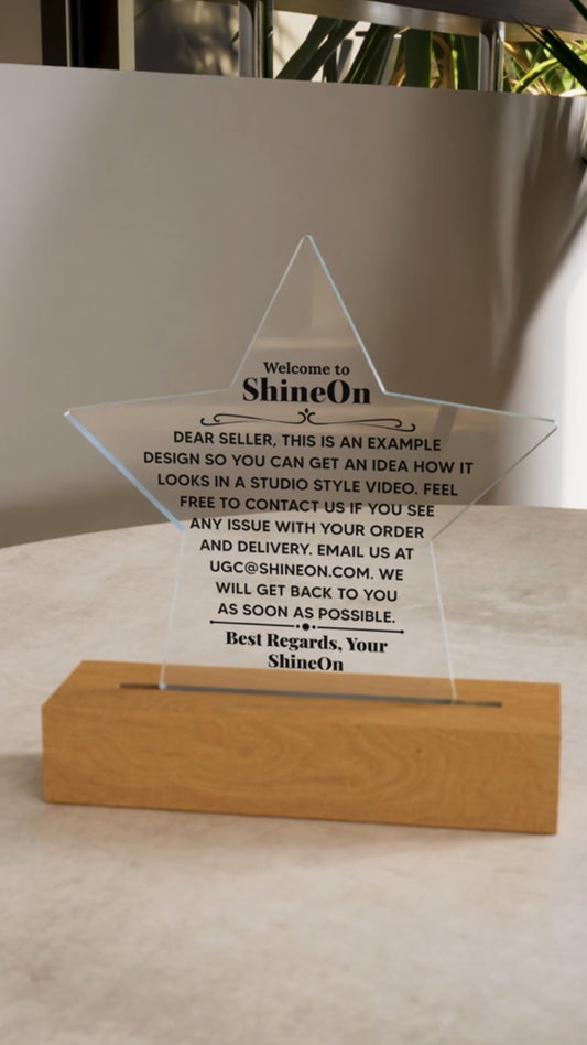 Acrylic Star Plaque Engraved Studio Quality With Wooden Base LED RGB - Indoor Scene - 3D