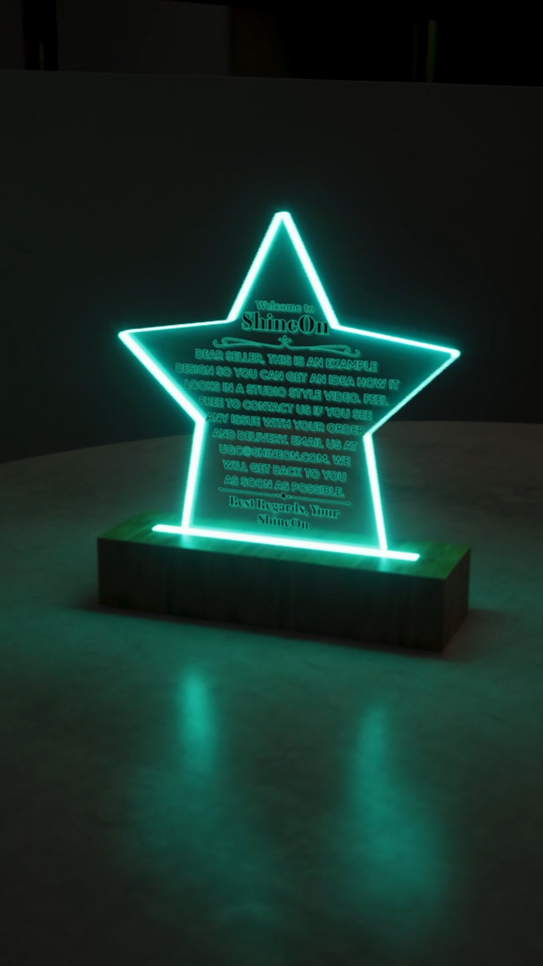 Acrylic Star Plaque Engraved Studio Quality With Wooden Base LED RGB - Indoor Scene - 3D