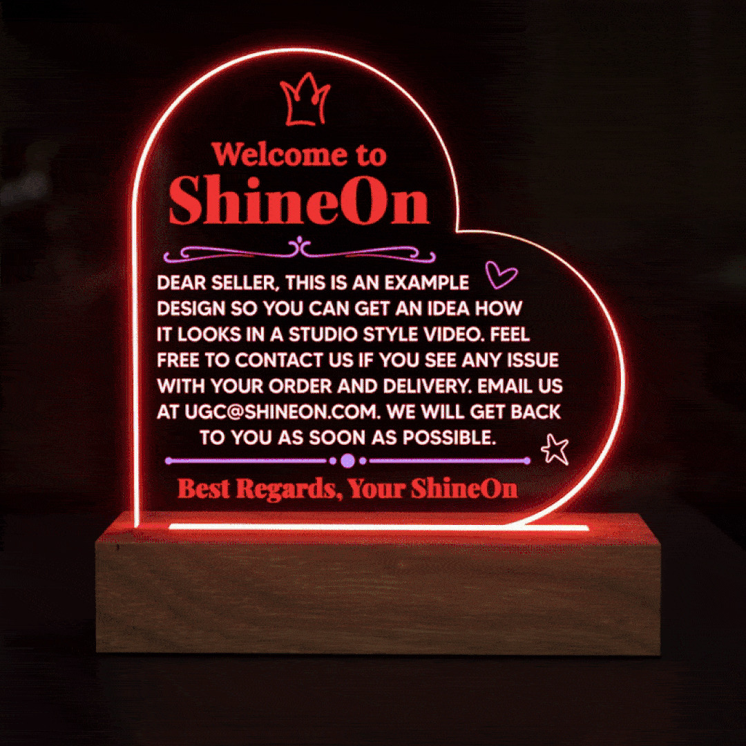Acrylic Heart Plaque Colored Print Studio Quality With Wooden Base LED RGB - Indoor Scene 2 - 3D