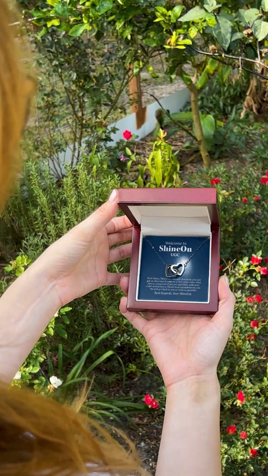 Interlocking Hearts Necklace Gold & Silver With Box - Outdoor Garden - UGC 1